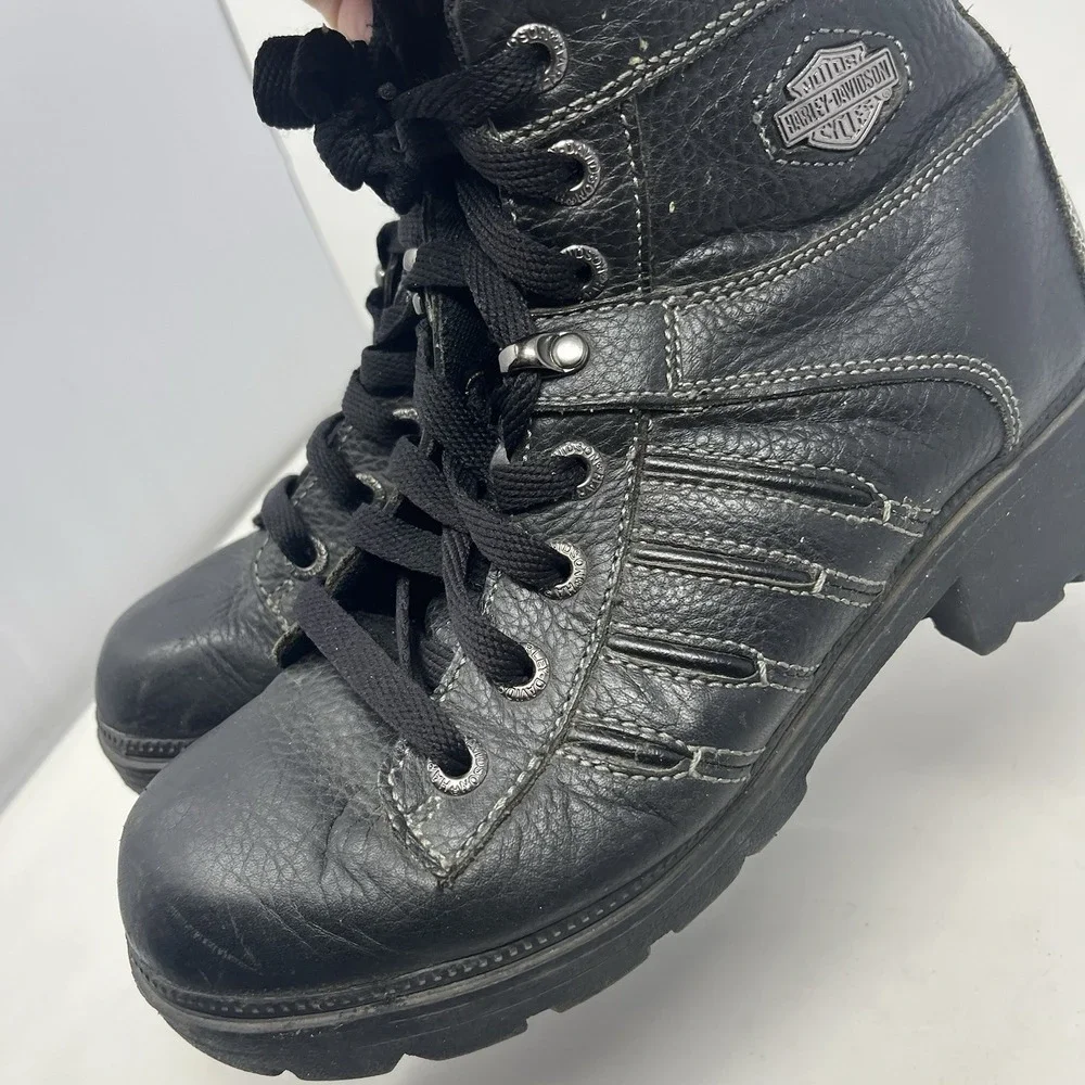 Harley-Davidson Tamia Lace Up/Side Zip Motorcycle Riding Boots Womans 8.5 Black
